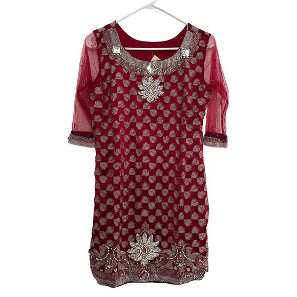 Vintage Anna Corinna tunic sheer sleeves beaded and gemstones small - Picture 1 of 13